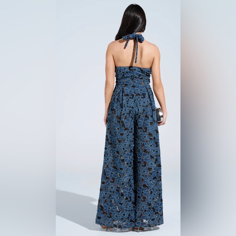 Azalea Wang Elegant Blue Denim Floral Jumpsuit - Picture 2 of 3